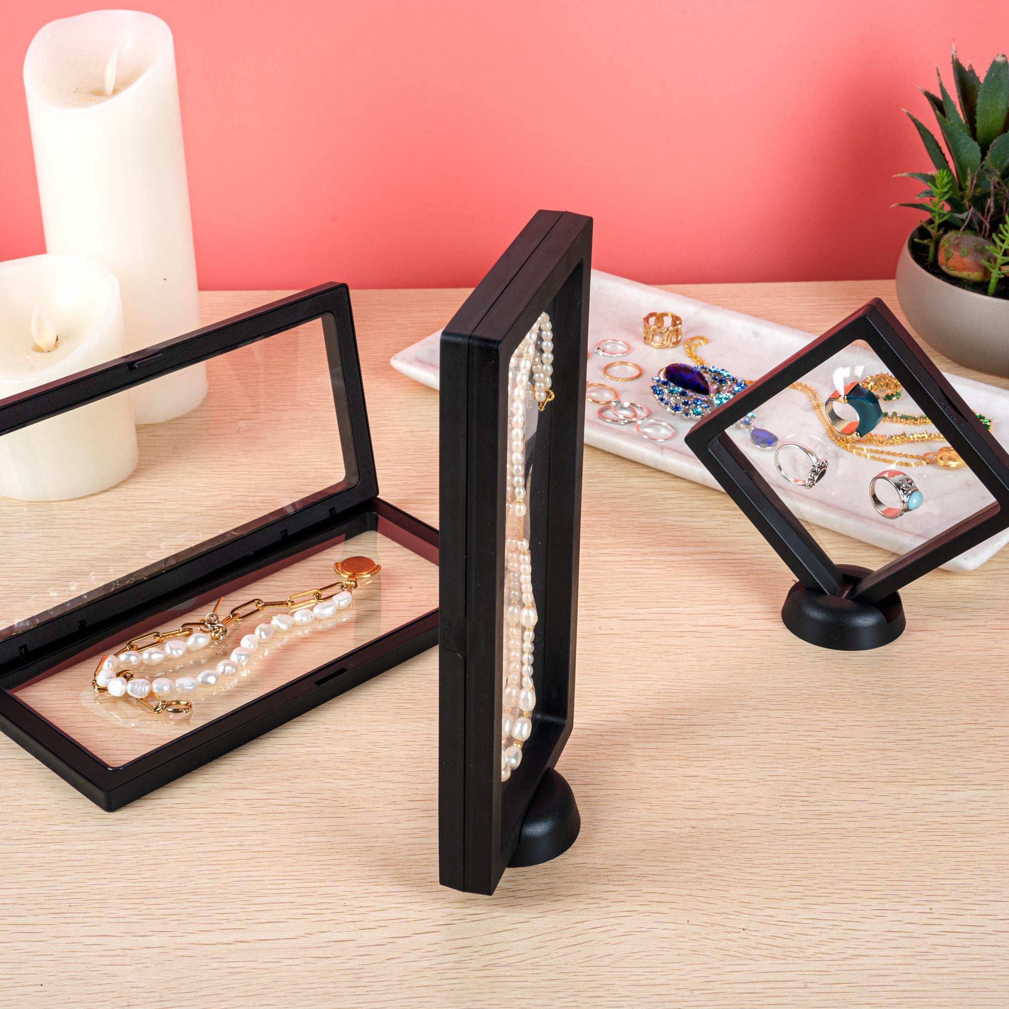 Display Tek Rectangle Black Plastic 3D Floating Display Case - 9" x 4 1/4" x 3/4" - 10 count box