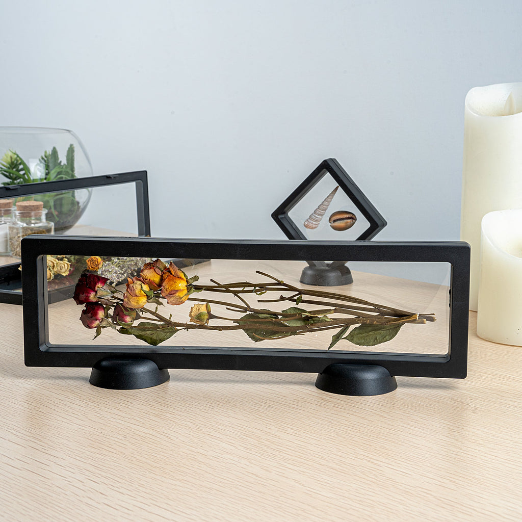 Display Tek Rectangle Black Plastic 3D Floating Display Case - 11 3/4" x 3 1/2" x 3/4" - 10 count box