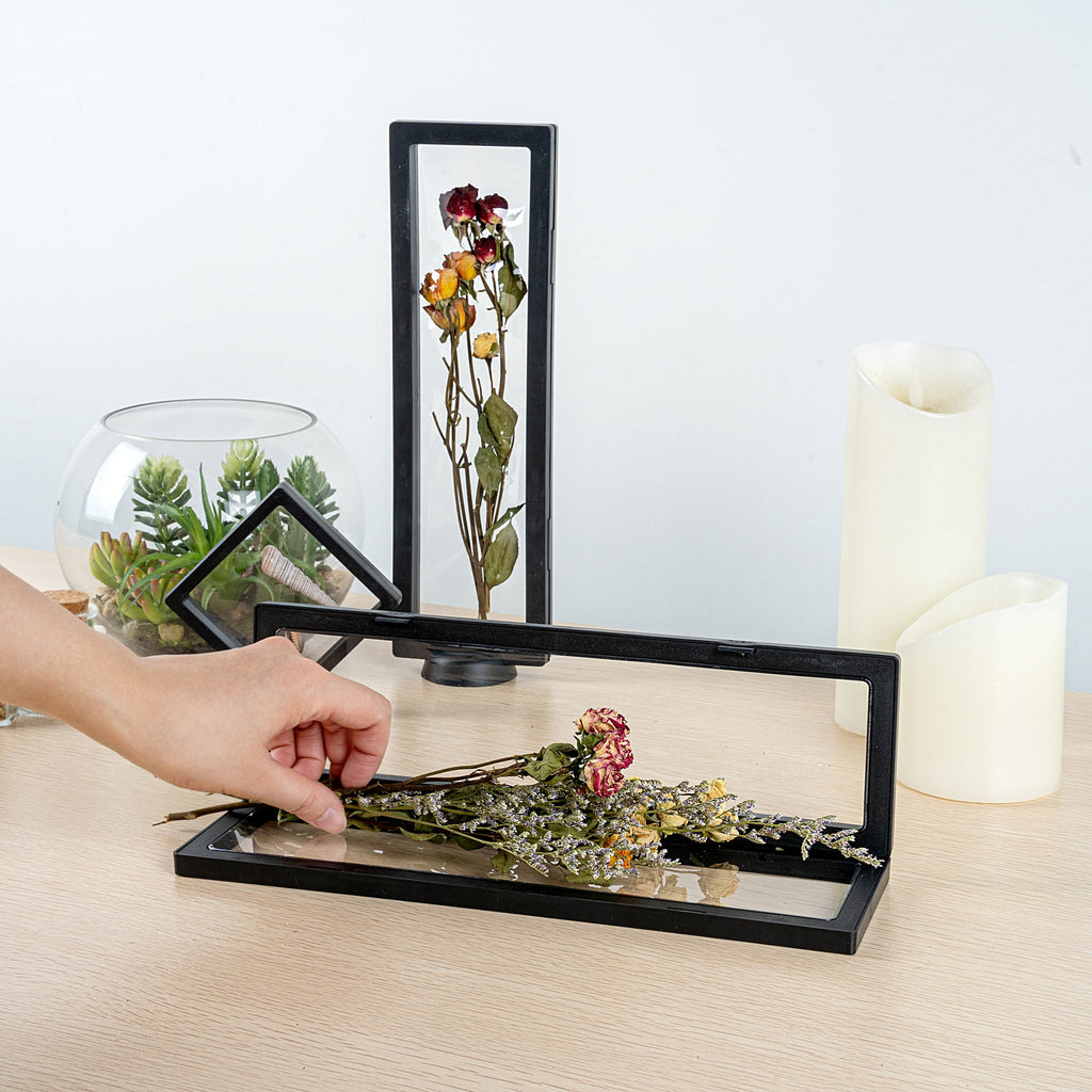 Display Tek Rectangle Black Plastic 3D Floating Display Case - 11 3/4" x 3 1/2" x 3/4" - 10 count box