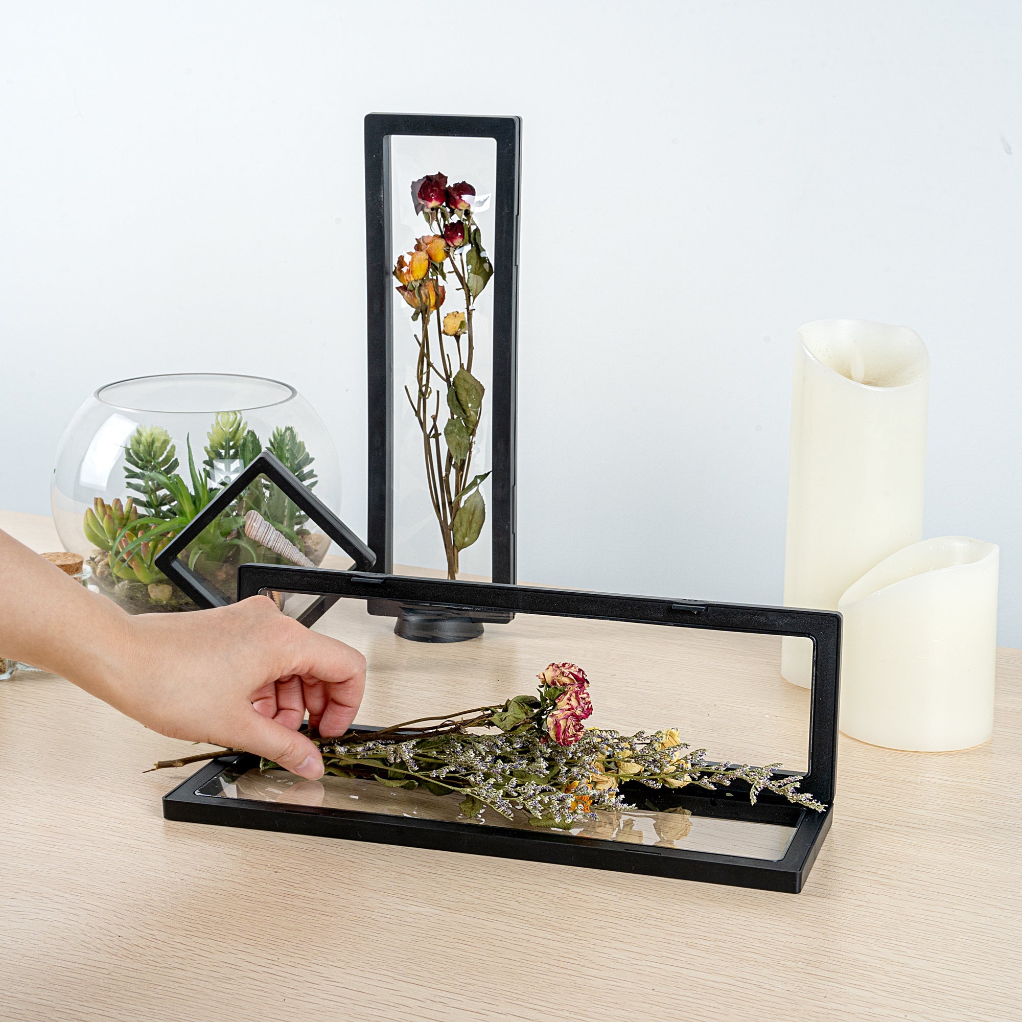 Display Tek Rectangle Black Plastic 3D Floating Display Case - 11 3/4" x 3 1/2" x 3/4" - 10 count box