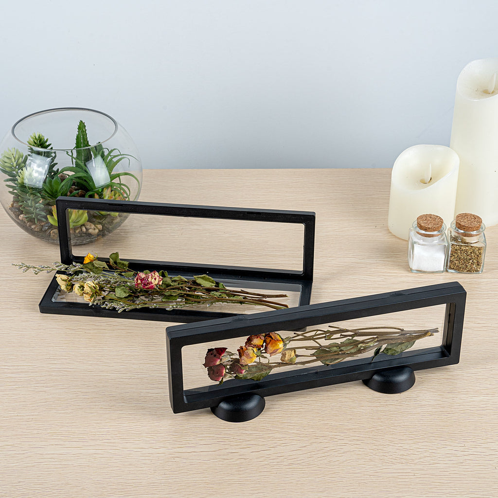 Display Tek Rectangle Black Plastic 3D Floating Display Case - 11 3/4" x 3 1/2" x 3/4" - 10 count box