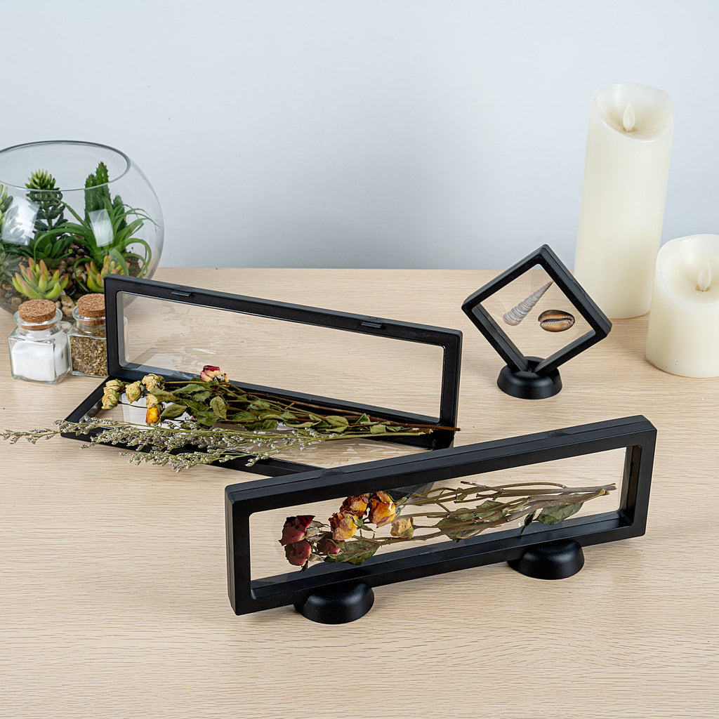 Display Tek Rectangle Black Plastic 3D Floating Display Case - 11 3/4" x 3 1/2" x 3/4" - 10 count box