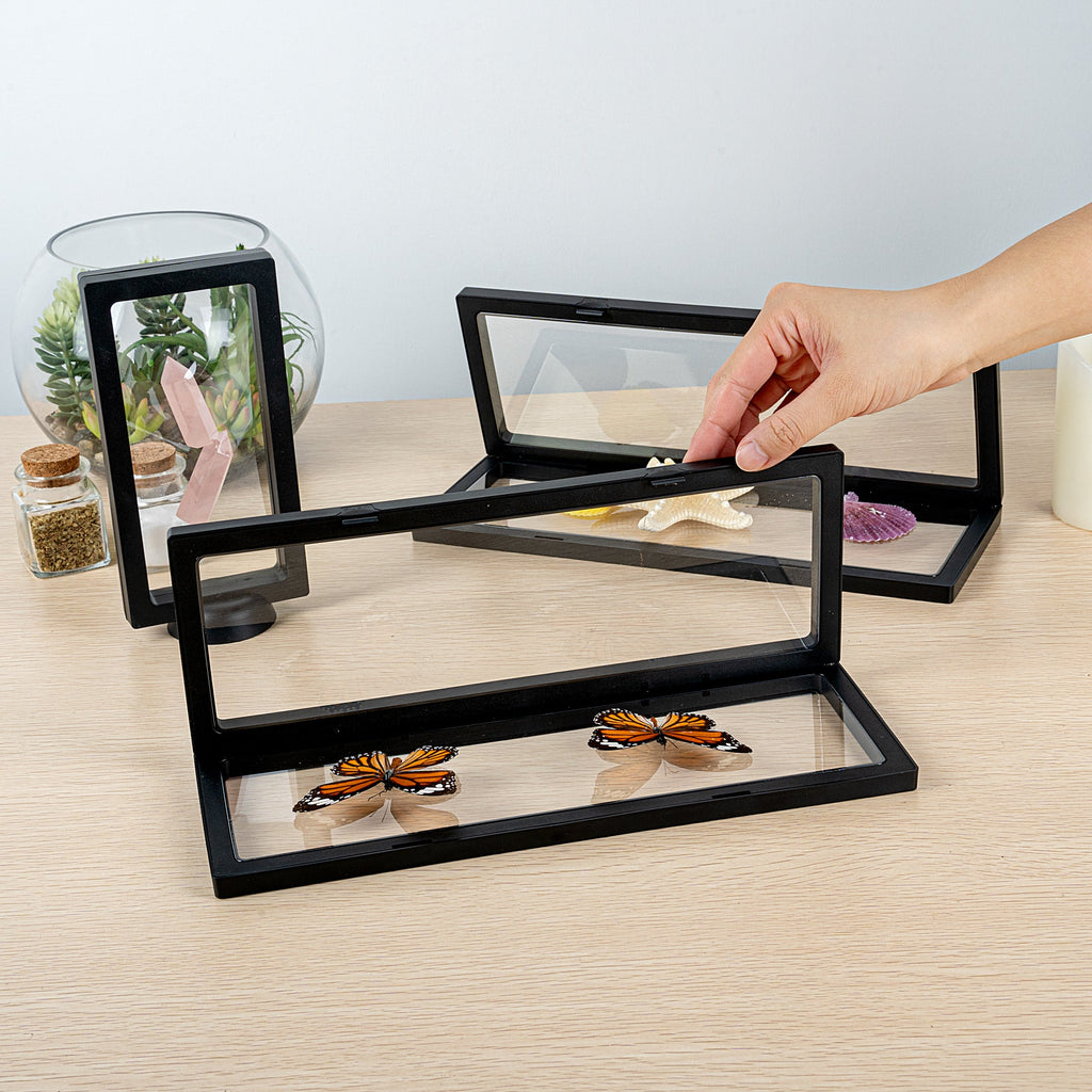 Display Tek Rectangle Black Plastic 3D Floating Display Case - 11 3/4" x 4 1/4" x 3/4" - 10 count box
