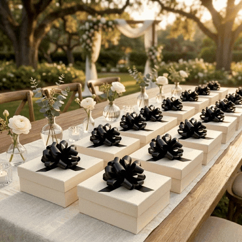Gift Tek Black Plastic Flora Satin Pull Bow - 5 1/2" - 10 count box