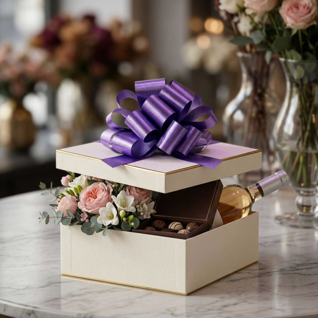 Gift Tek Purple Plastic Flora Satin Pull Bow - 5 1/2" - 1000 count box