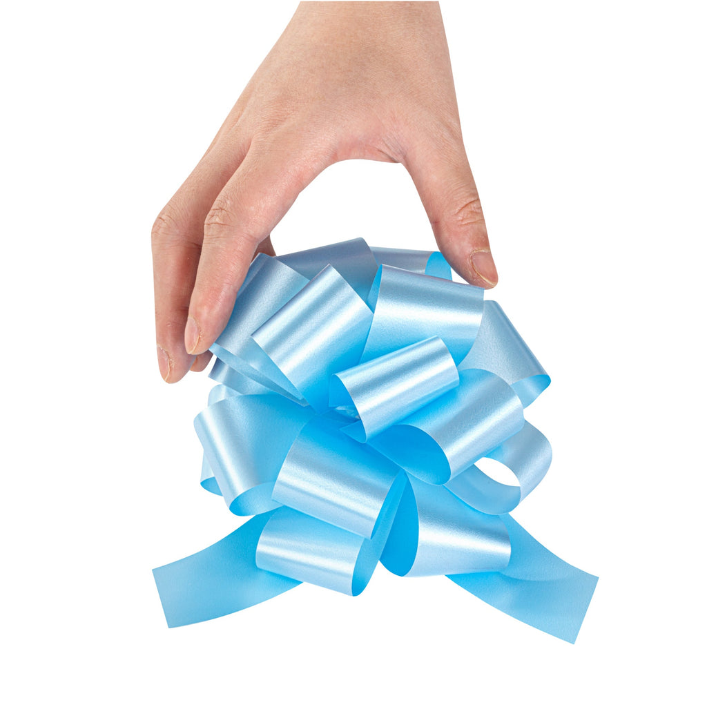 Gift Tek Light Blue Plastic Flora Satin Pull Bow - 5 1/2" - 1000 count box