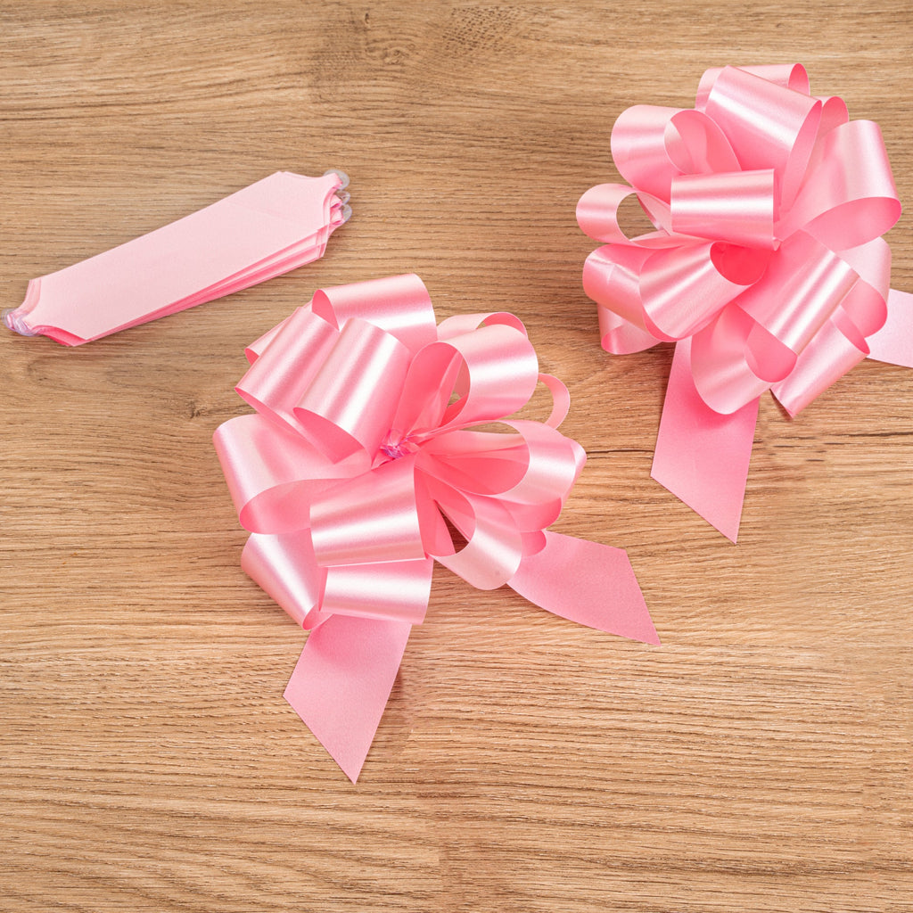 Gift Tek Light Pink Plastic Flora Satin Pull Bow - 5 1/2" - 10 count box