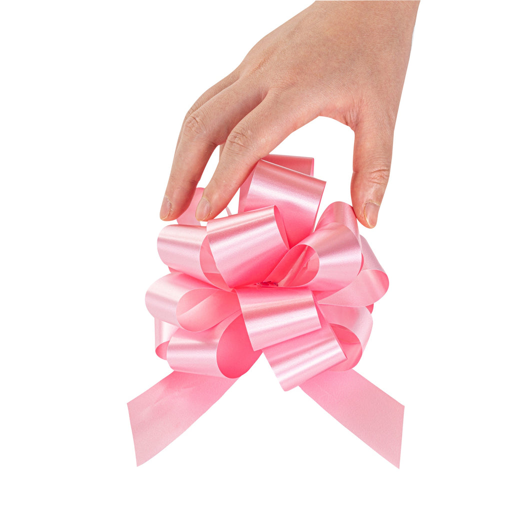 Gift Tek Light Pink Plastic Flora Satin Pull Bow - 5 1/2" - 10 count box