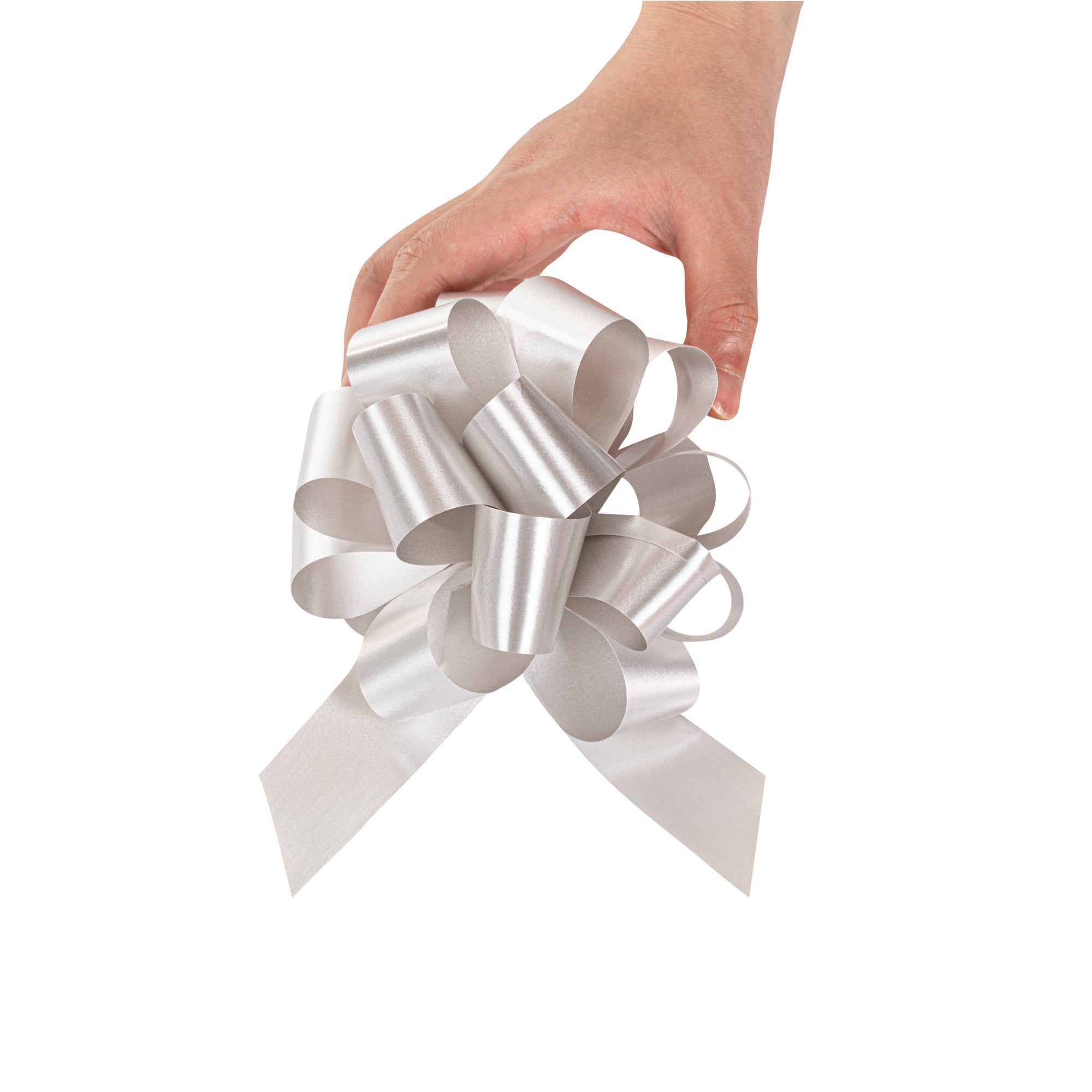 Gift Tek Silver Plastic Flora Satin Pull Bow - 5 1/2" - 1000 count box