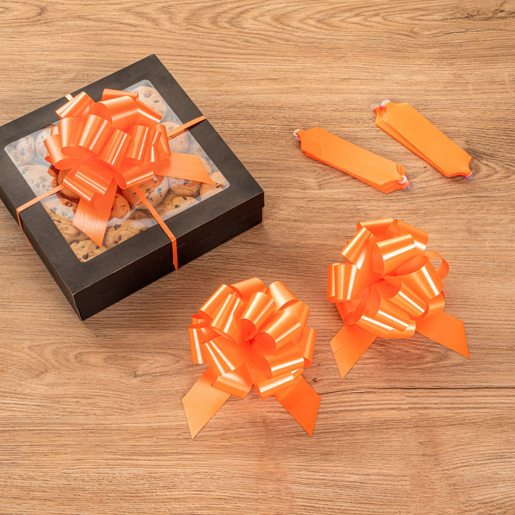 Gift Tek Orange Plastic Flora Satin Pull Bow - 5 1/2" - 1000 count box