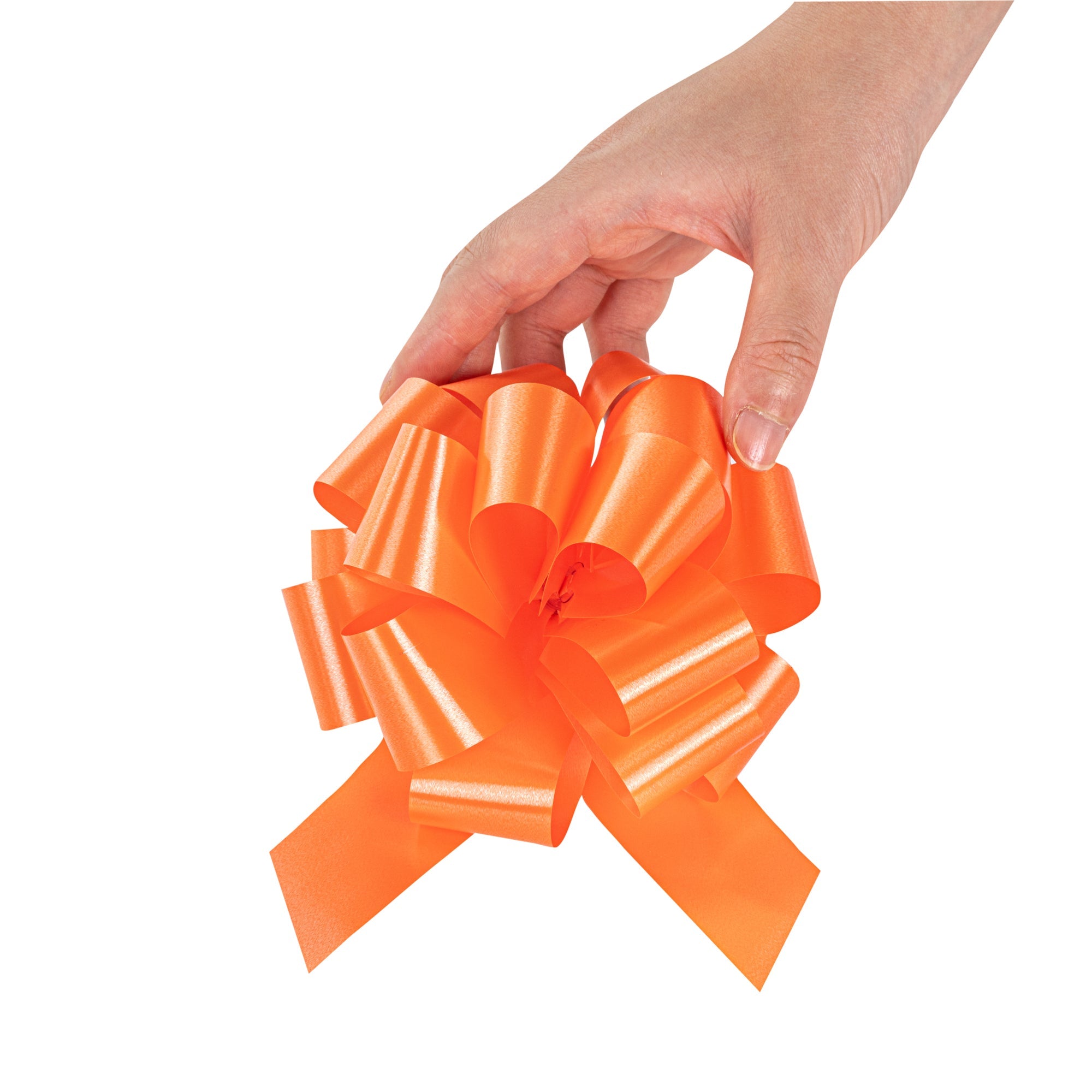 Gift Tek Orange Plastic Flora Satin Pull Bow - 5 1/2" - 1000 count box