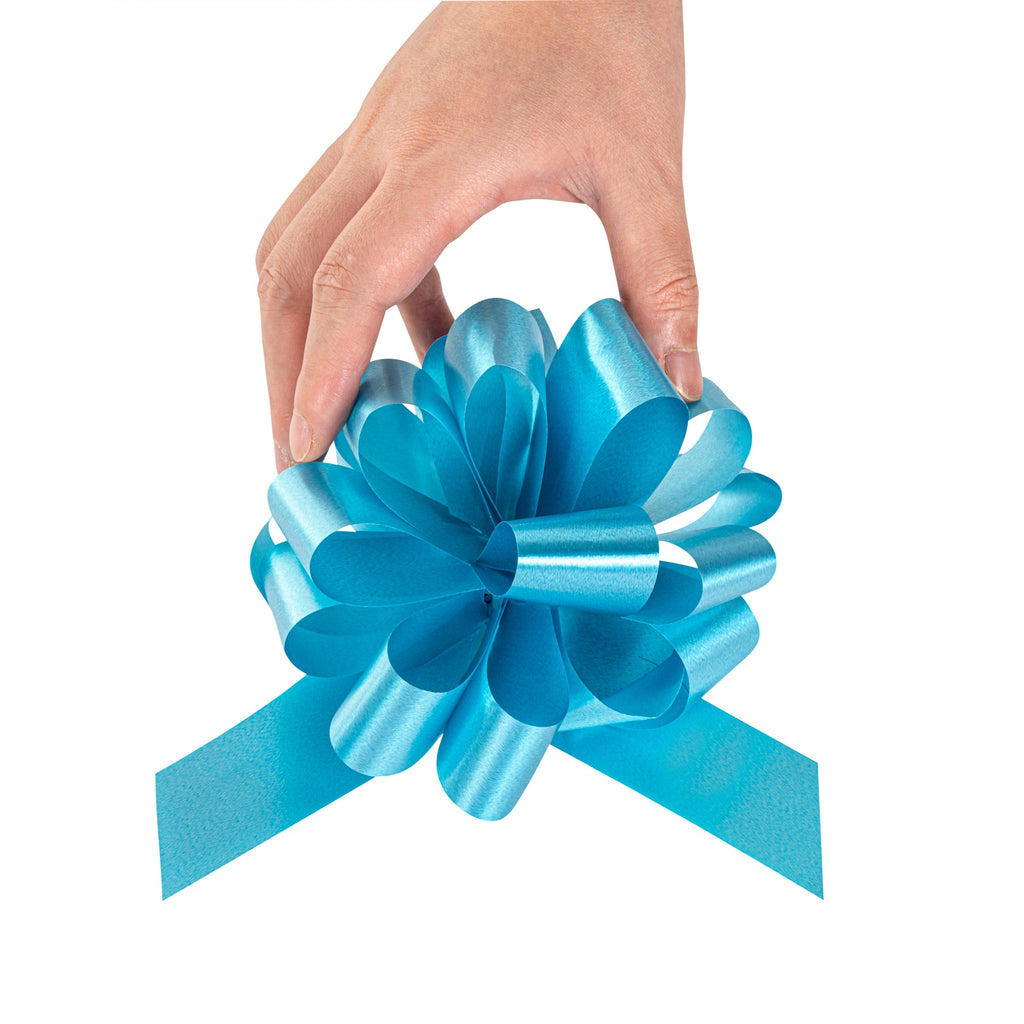 Gift Tek Teal Plastic Flora Satin Pull Bow - 5 1/2" - 10 count box