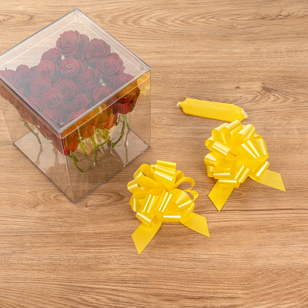 Gift Tek Yellow Plastic Flora Satin Pull Bow - 5 1/2" - 1000 count box