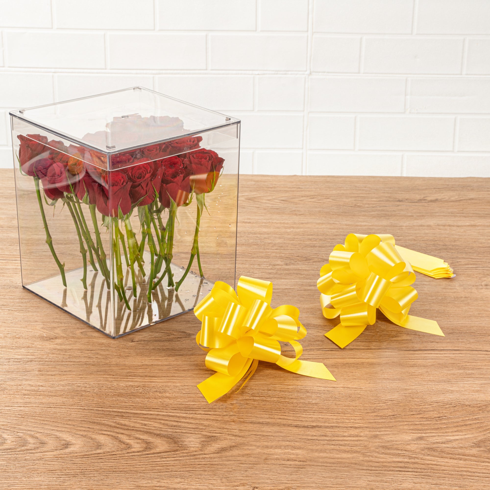 Gift Tek Yellow Plastic Flora Satin Pull Bow - 5 1/2" - 1000 count box