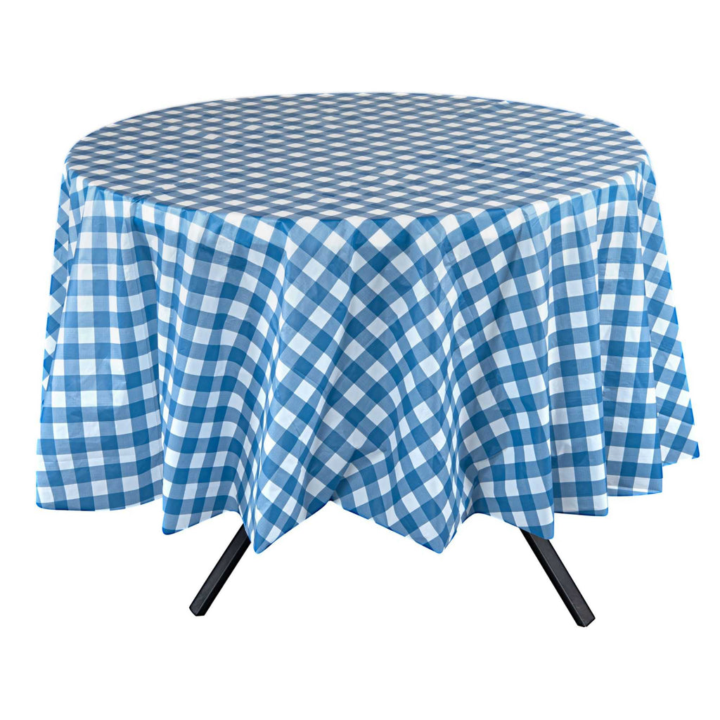 Table Tek Round Blue Gingham Plastic Table Cover - 84" - 20 count box
