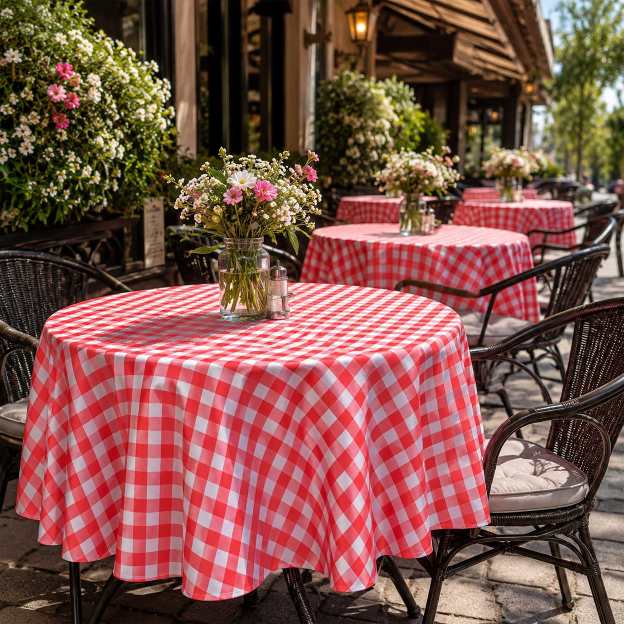 Table Tek Round Red Gingham Plastic Table Cover - 84" - 20 count box