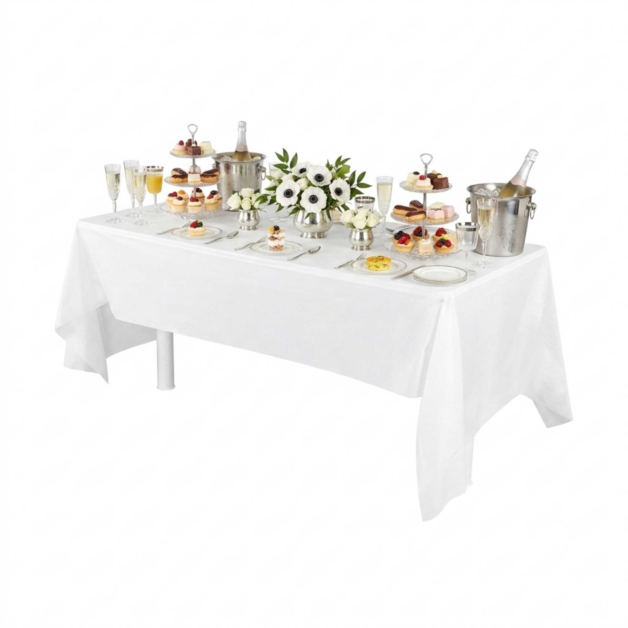 Table Tek Rectangle White Plastic Table Cover - 108" x 54" - 2 count box