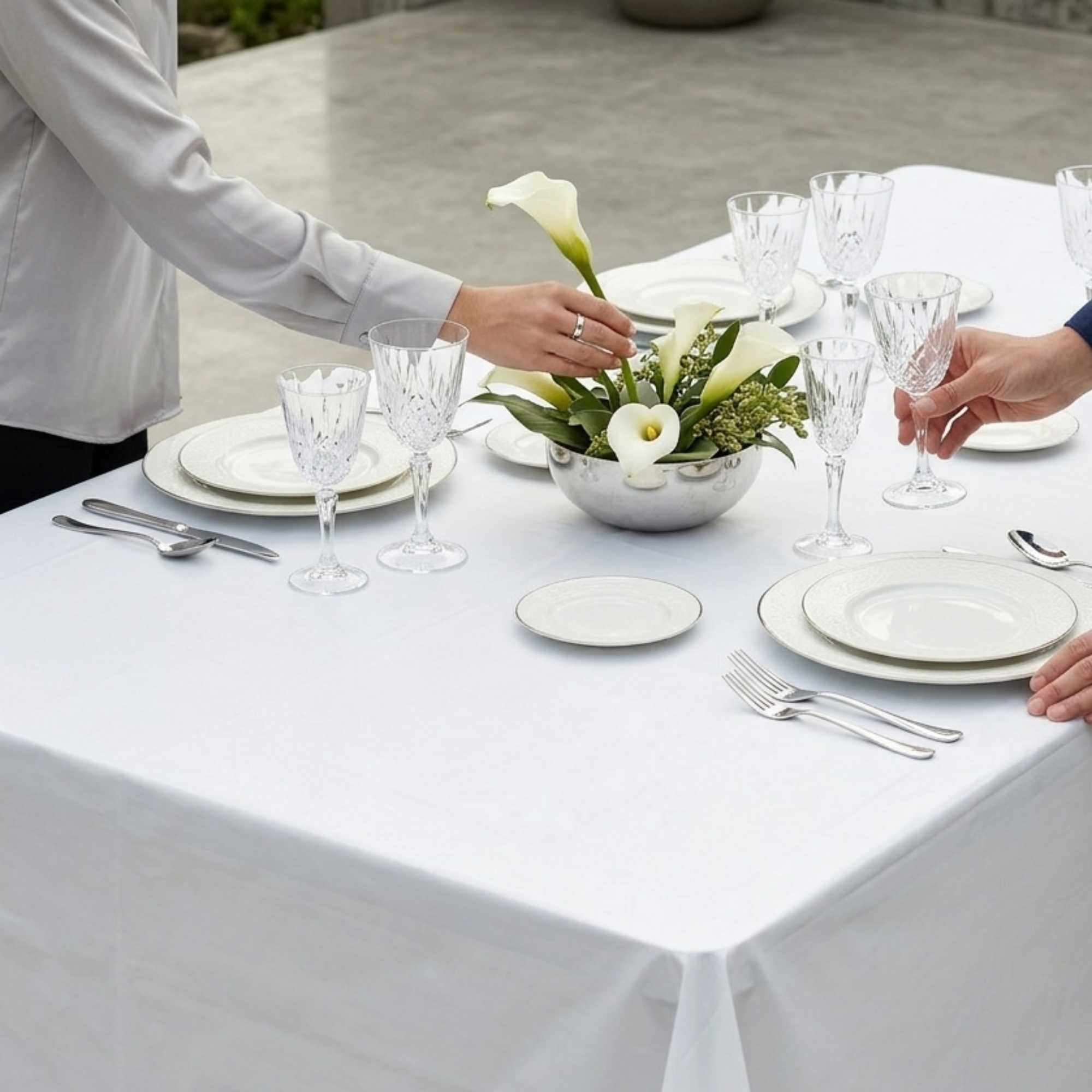Table Tek Rectangle White Plastic Table Cover - 108" x 54" - 2 count box