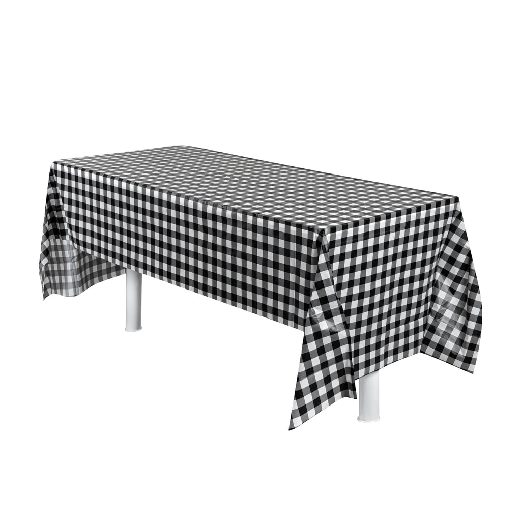 Table Tek Rectangle Gingham Black Plastic Table Cover - 108" x 54" - 20 count box