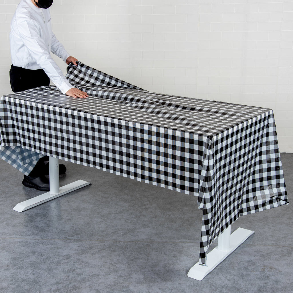 Table Tek Rectangle Gingham Black Plastic Table Cover - 108" x 54" - 20 count box