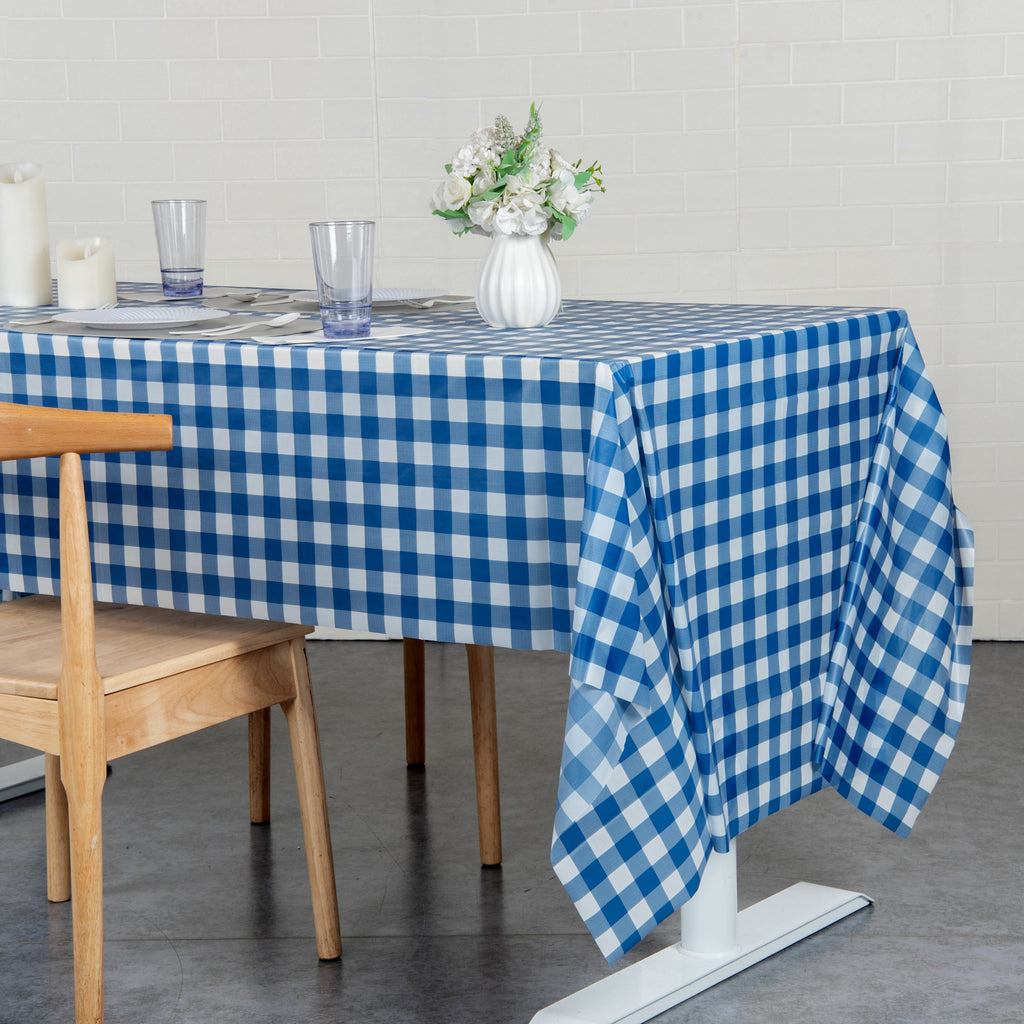 Table Tek Rectangle Gingham Blue Plastic Table Cover - 108" x 54" - 20 count box