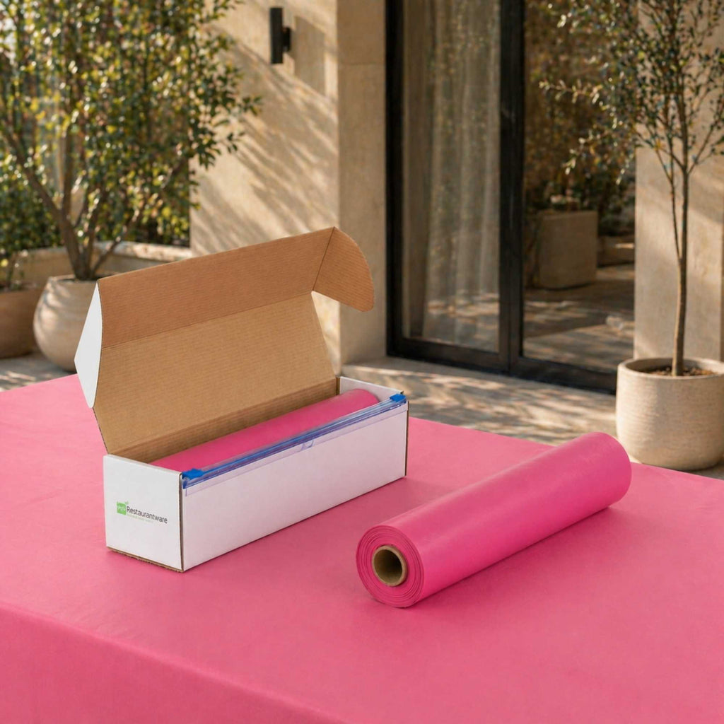Table Tek Pink Plastic Table Cover Roll - with Slide Cutter - 100' x 54" - 1 count box
