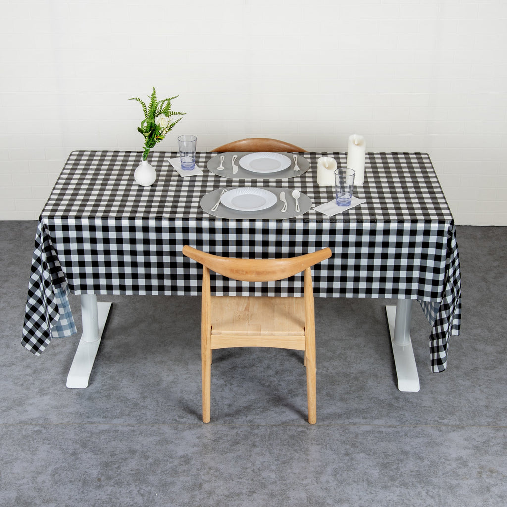 Table Tek Black Gingham Plastic Table Cover Roll - with Slide Cutter - 100' x 54" - 10 count box