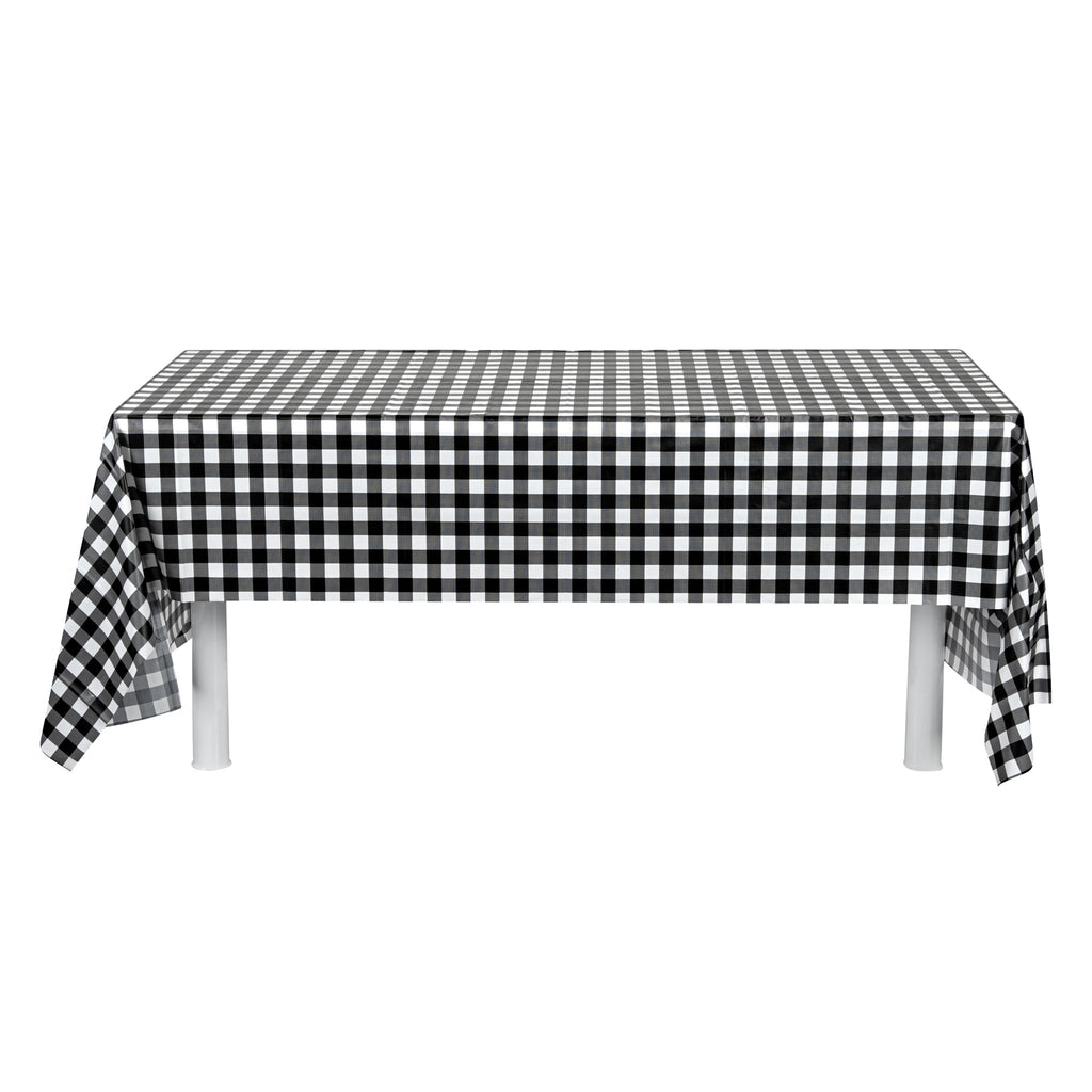 Table Tek Black Gingham Plastic Table Cover Roll - with Slide Cutter - 100' x 54" - 10 count box