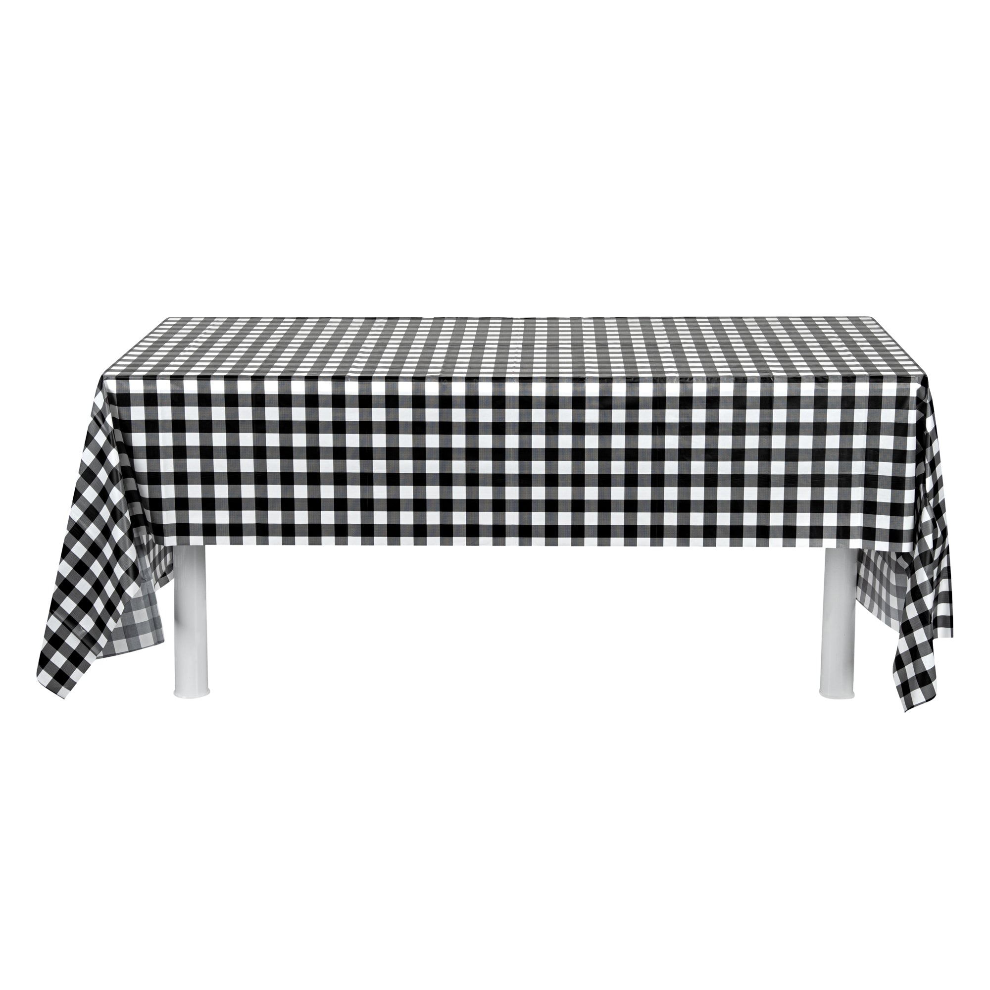 Table Tek Black Gingham Plastic Table Cover Roll - with Slide Cutter - 100' x 54" - 10 count box