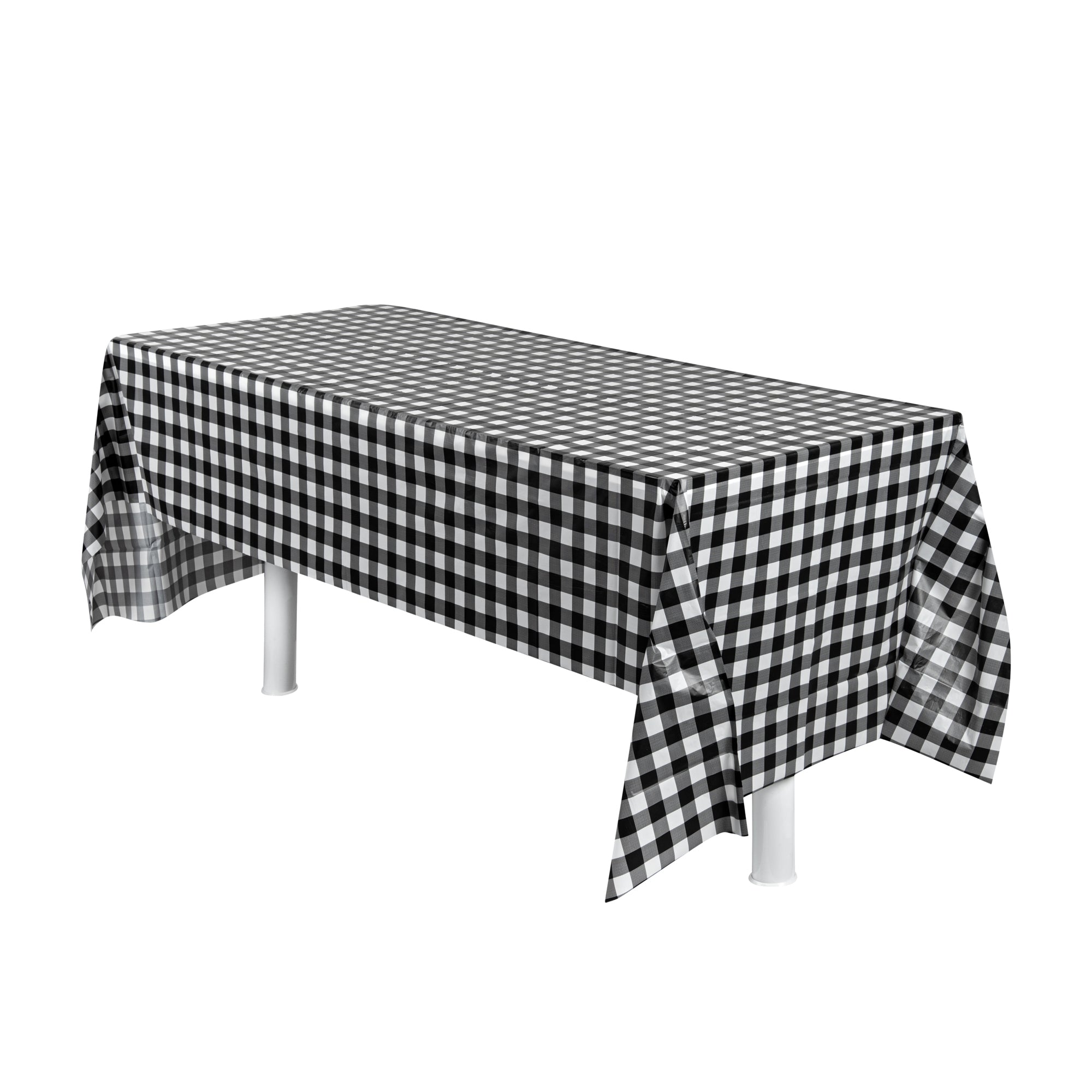 Table Tek Black Gingham Plastic Table Cover Roll - with Slide Cutter - 100' x 54" - 10 count box