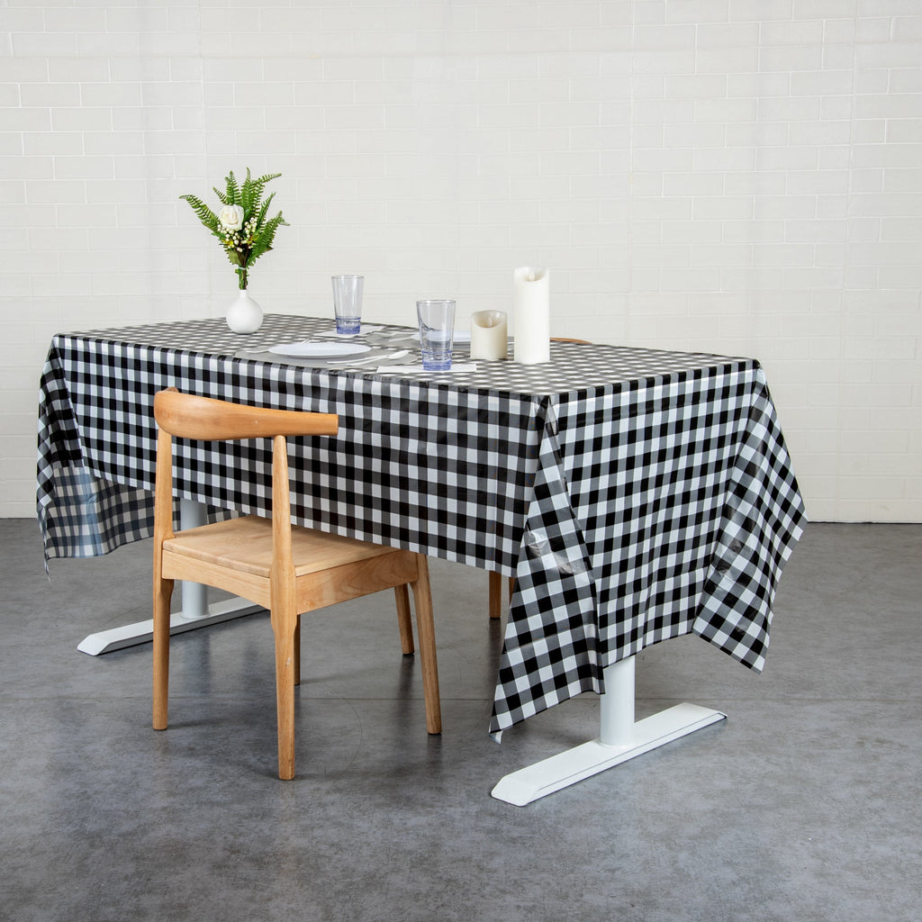 Table Tek Black Gingham Plastic Table Cover Roll - with Slide Cutter - 100' x 54" - 10 count box