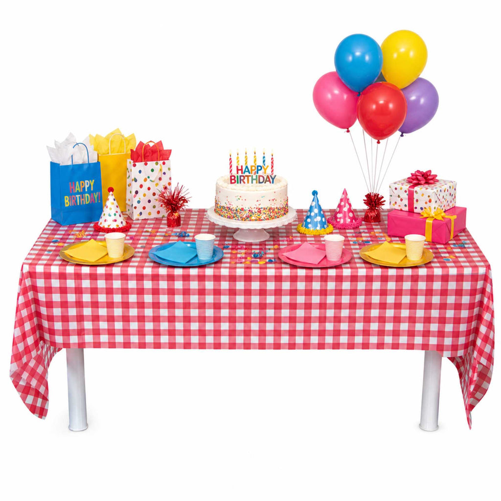 Table Tek Red Gingham Plastic Table Cover Roll - with Slide Cutter - 100' x 54" - 10 count box