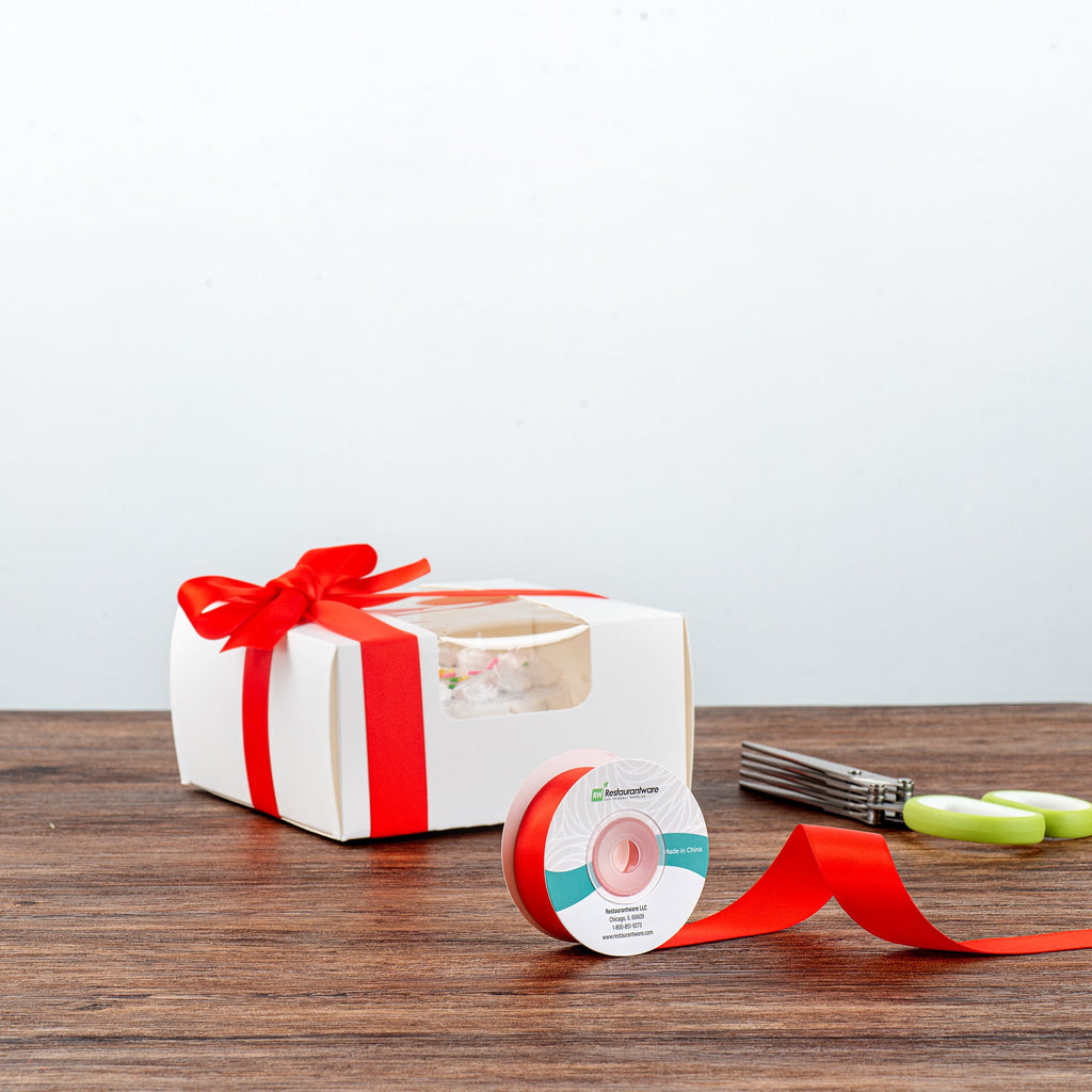 Gift Tek Red Polyester Satin Ribbon - Single Face - 1" x 10 yds - 10 count box