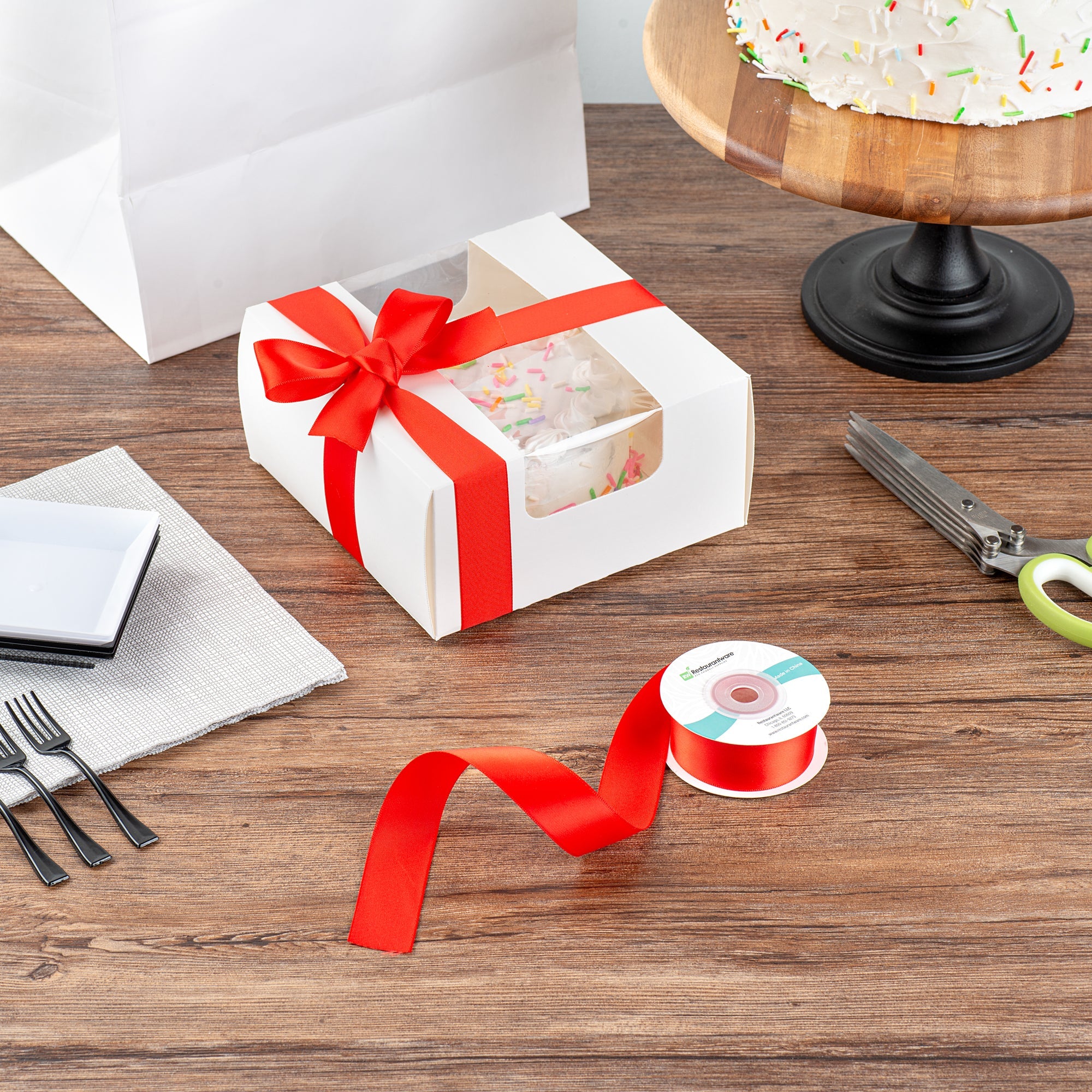Gift Tek Red Polyester Satin Ribbon - Single Face - 1" x 10 yds - 10 count box