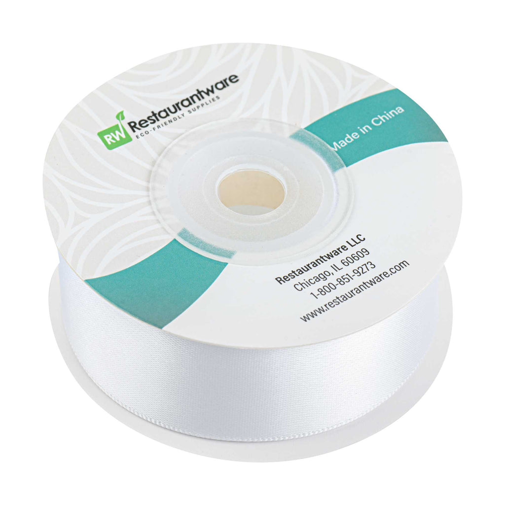 Gift Tek White Polyester Satin Ribbon - Single Face - 1" x 10 yds - 1 count box