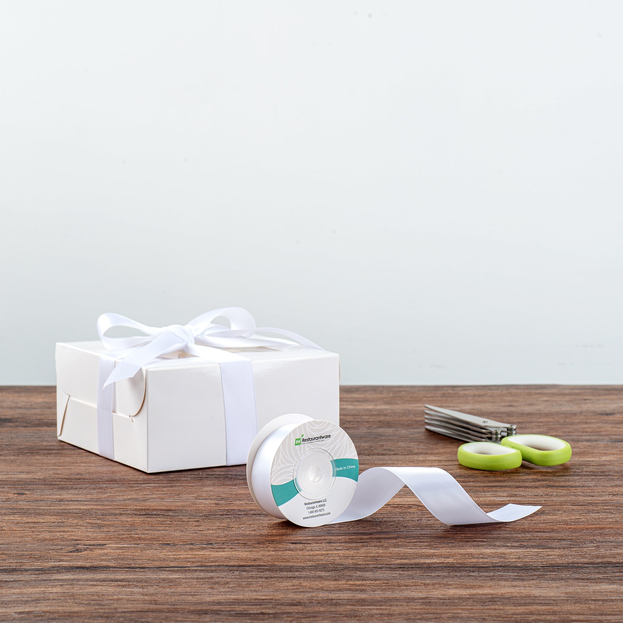 Gift Tek White Polyester Satin Ribbon - Single Face - 1" x 10 yds - 10 count box