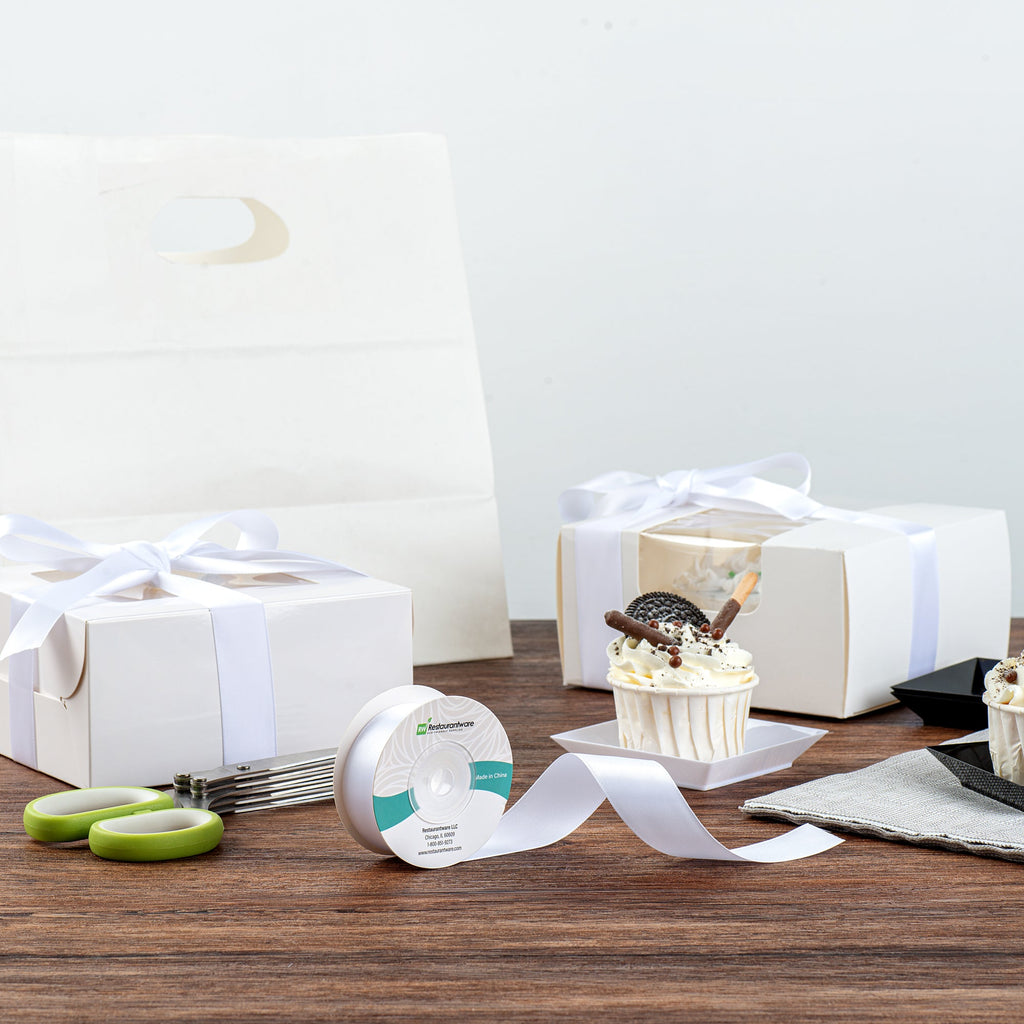 Gift Tek White Polyester Satin Ribbon - Single Face - 1" x 10 yds - 10 count box