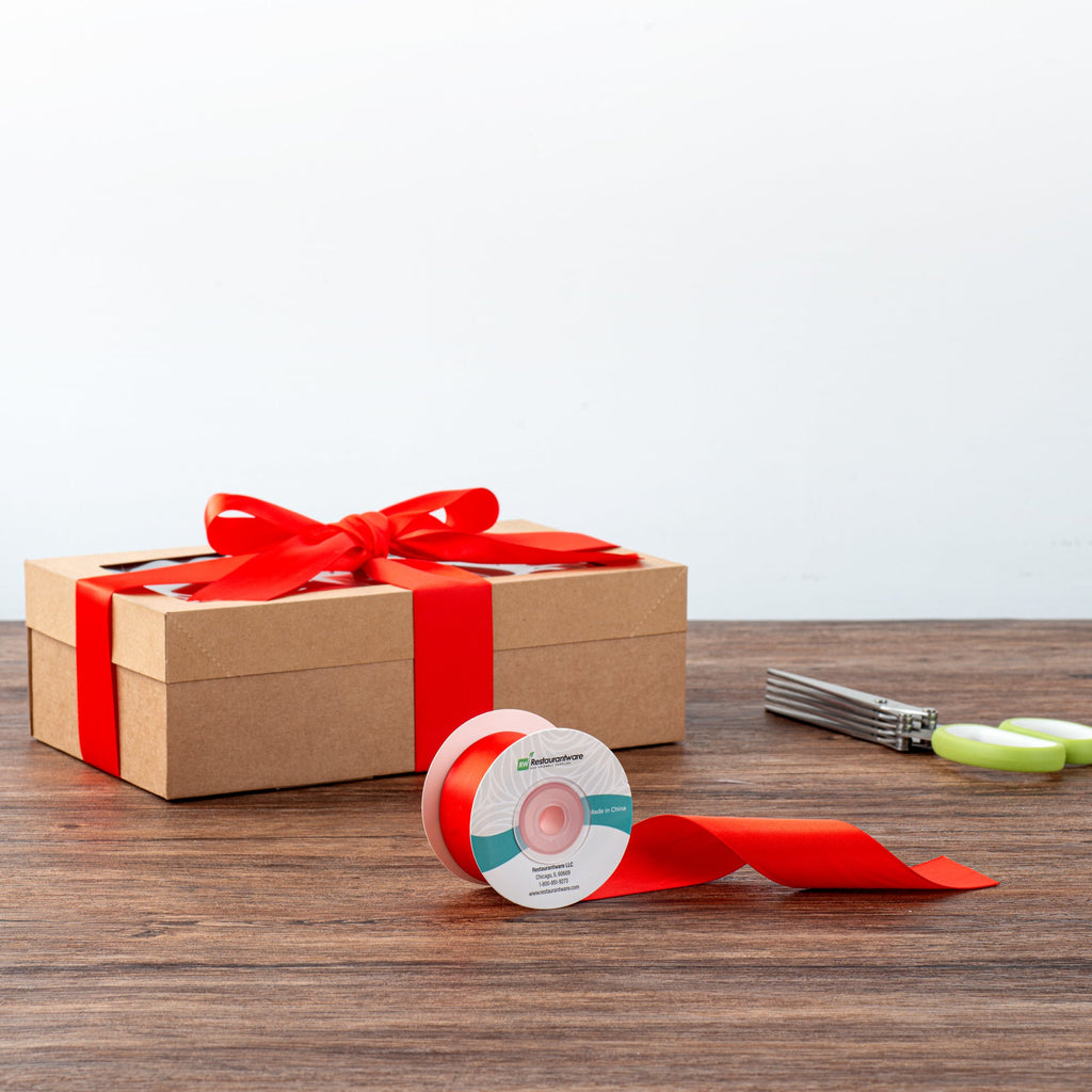 Gift Tek Red Polyester Satin Ribbon - Single Face - 1 1/2" x 10 yds - 10 count box