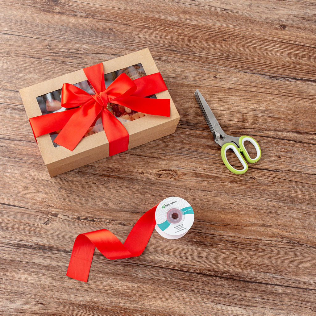 Gift Tek Red Polyester Satin Ribbon - Single Face - 1 1/2" x 10 yds - 10 count box