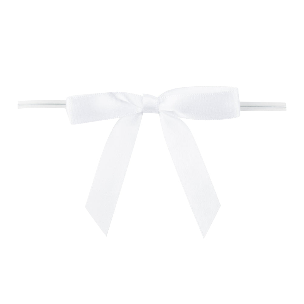 Gift Tek White Polyester Satin Twist Tie Bow - Pre-Tied - 3" x 2 1/2" - 100 count box