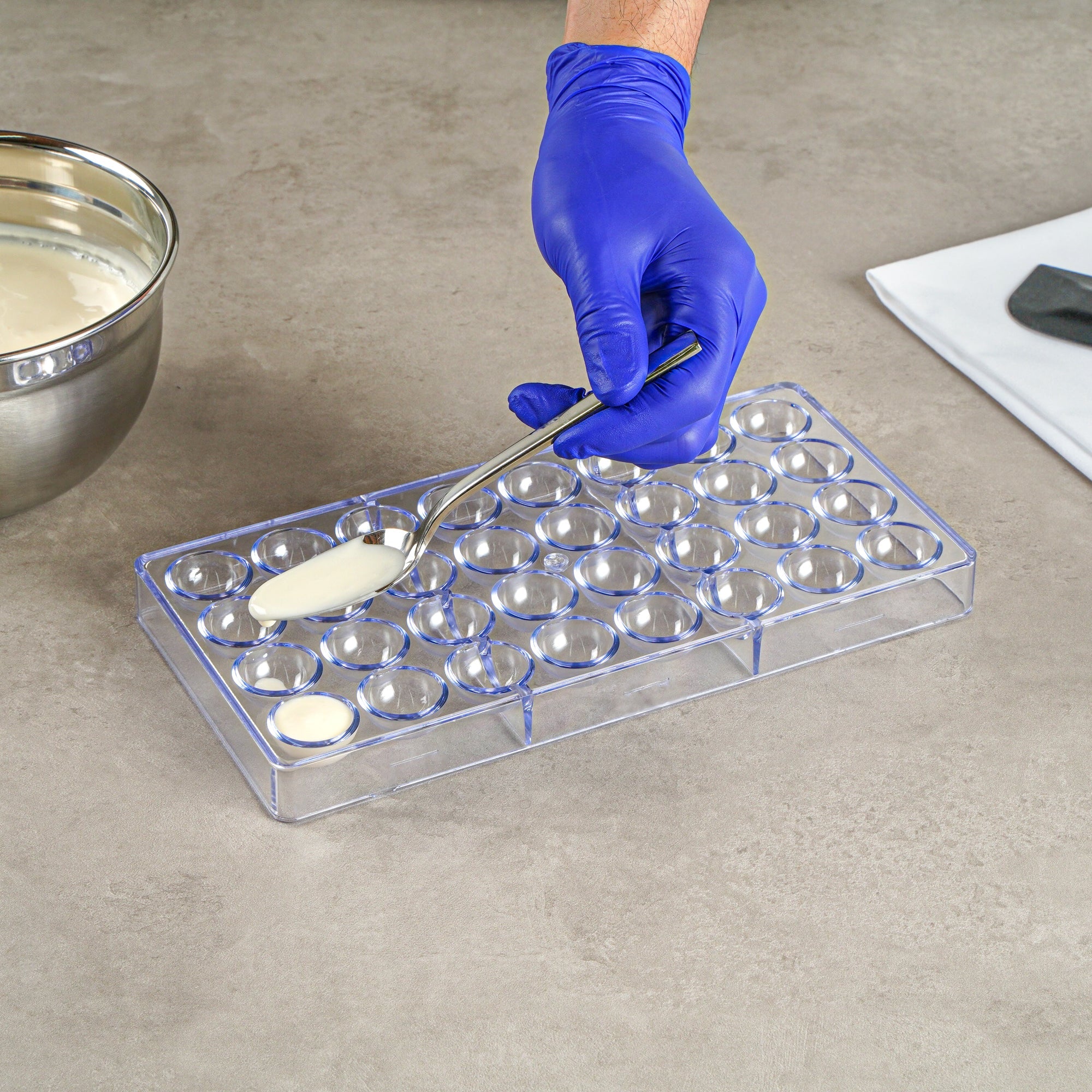 Pastry Tek Polycarbonate Half Sphere Candy / Chocolate Mold - 32-Compartment - 1 count box