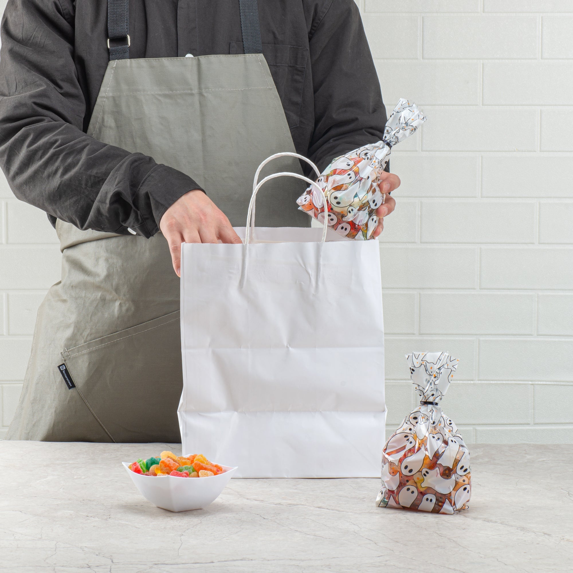 Bag Tek Plastic Candy Bag - Ghosts, Gusseted - 4" x 2" x 9 1/2" - 100 count box