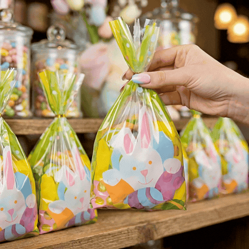 Bag Tek Plastic Candy Bag - Easter Bunny, Gusseted - 5" x 3" x 11" - 100 count box
