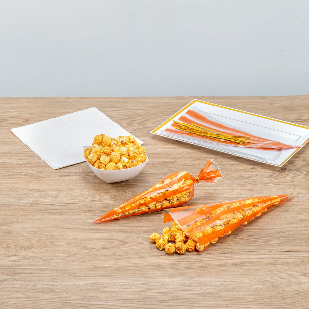 Bag Tek Plastic Cone Bag - Orange Stripes - 6" x 11" - 100 count box