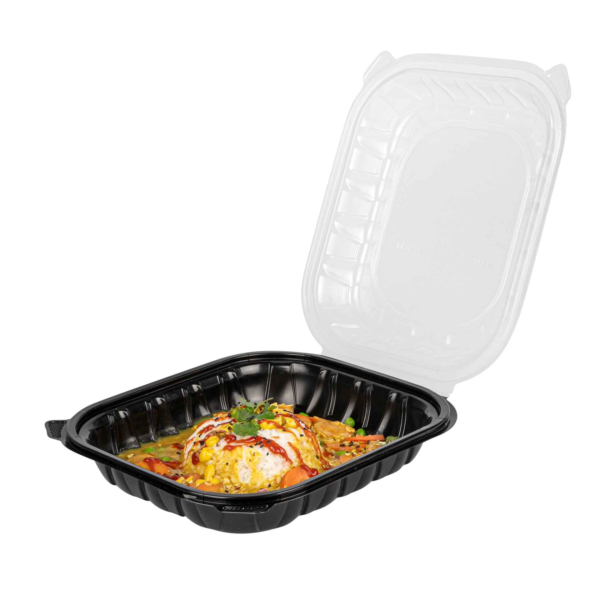 Thermo Tek 54 oz Black Plastic Clamshell Container - Microwavable - 10 1/4" x 9" x 3" - 100 count box
