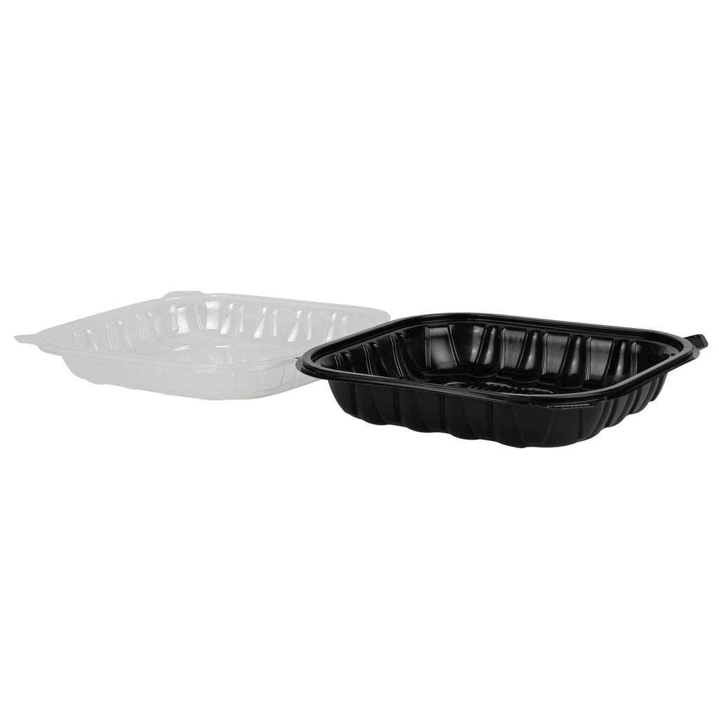Thermo Tek 54 oz Black Plastic Clamshell Container - Microwavable - 10 1/4" x 9" x 3" - 100 count box