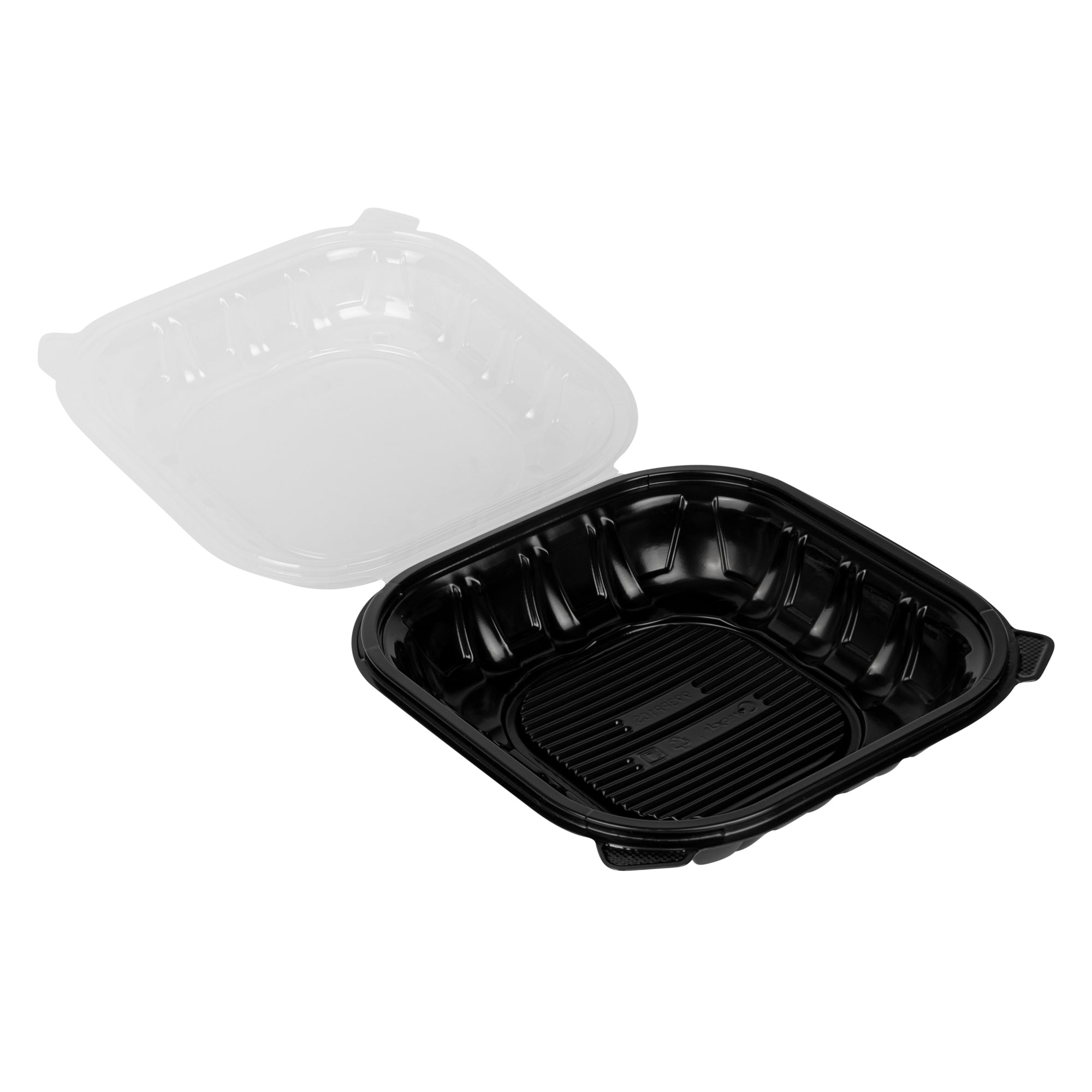 Thermo Tek 40 oz Black Plastic Clamshell Container - Microwavable - 9" x 9" x 3" - 100 count box