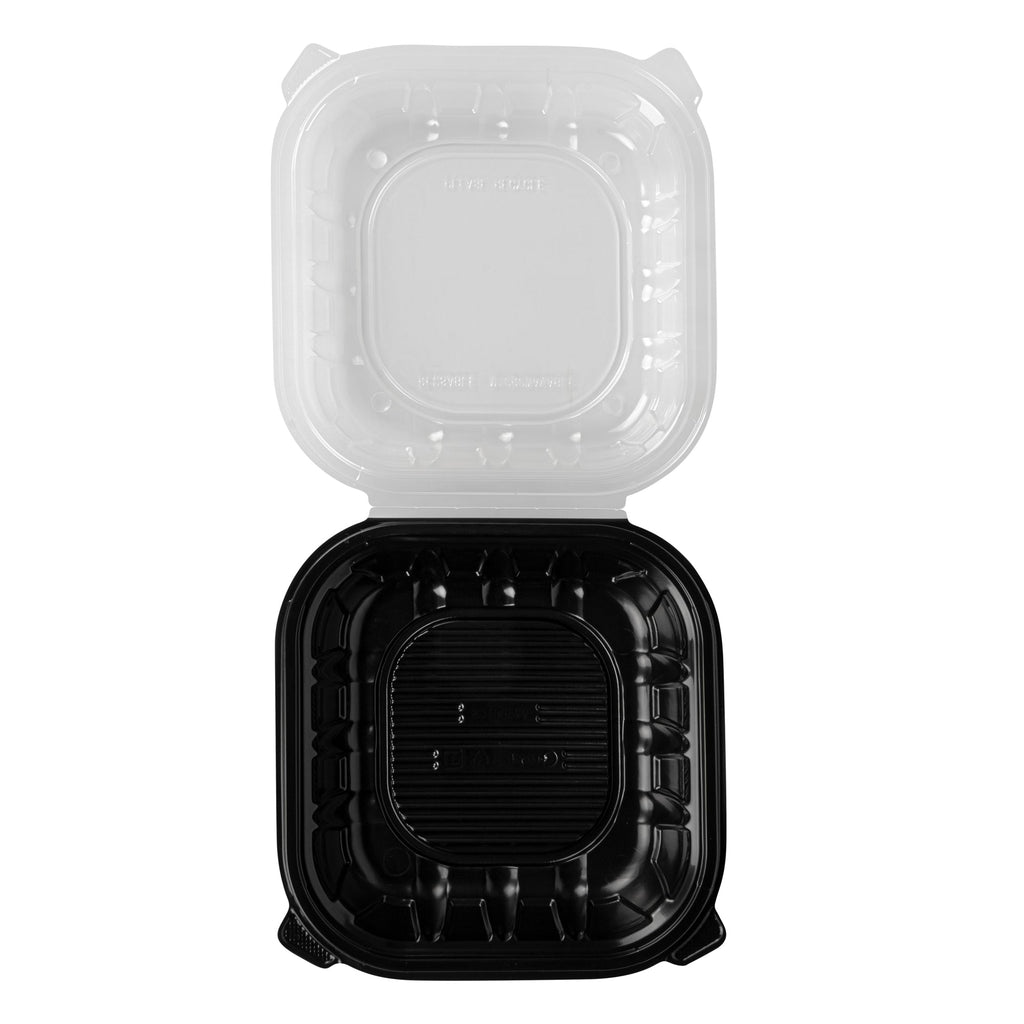 Thermo Tek 40 oz Black Plastic Clamshell Container - Microwavable - 9" x 9" x 3" - 100 count box