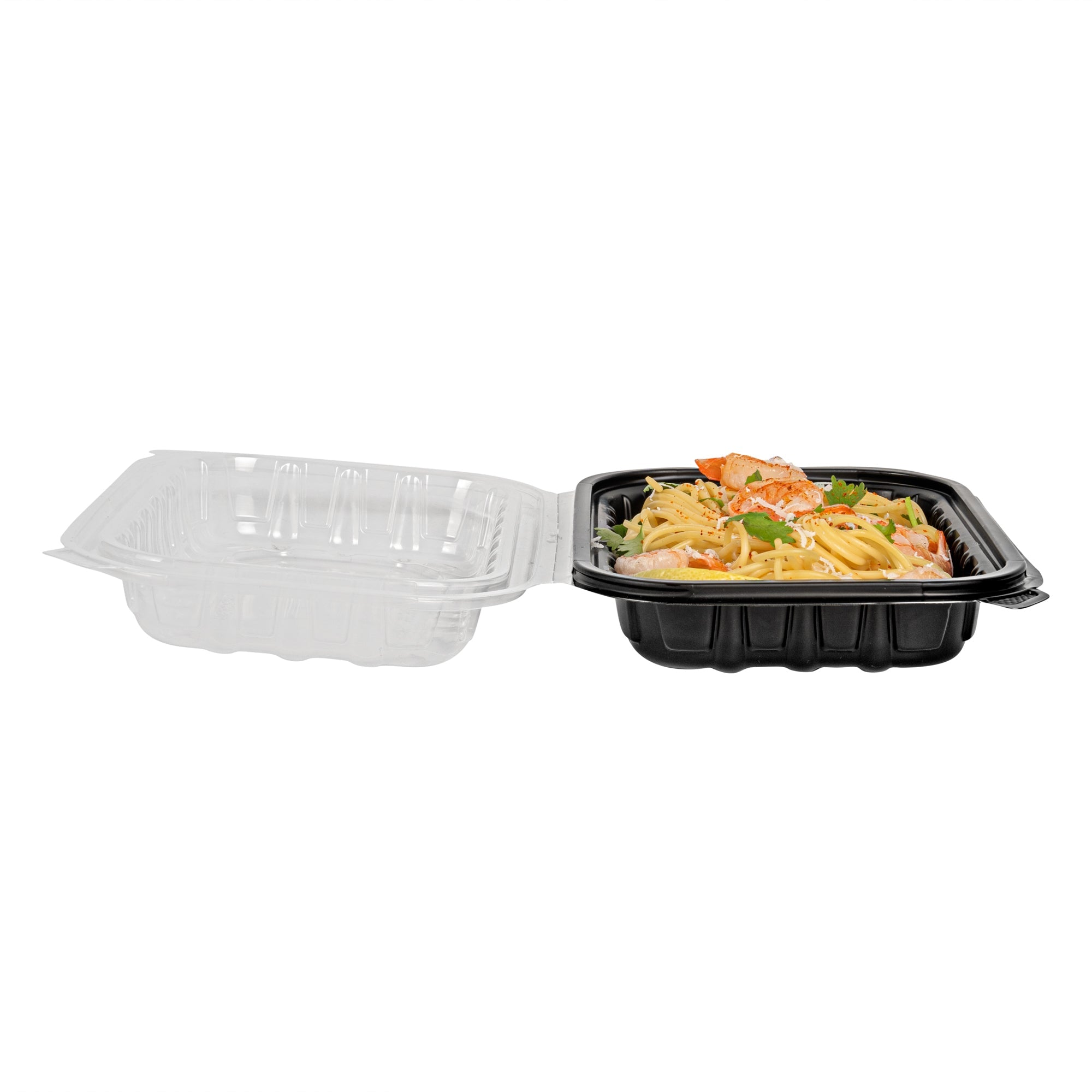Thermo Tek 24 oz Black Plastic Clamshell Container - Microwavable - 9" x 6" x 3" - 50 count box