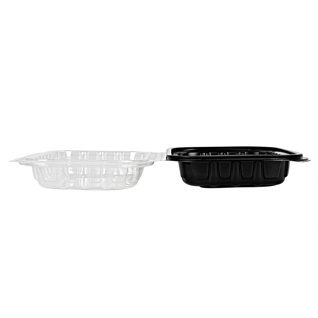 Thermo Tek 24 oz Black Plastic Clamshell Container - Microwavable - 9" x 6" x 3" - 50 count box